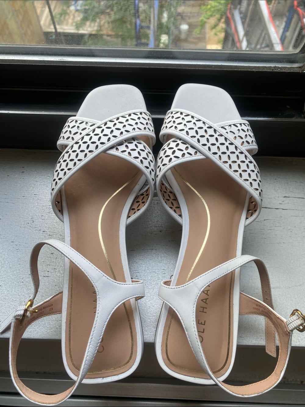 Cole Haan White Laser-Cut Crossover Slingback Sandals